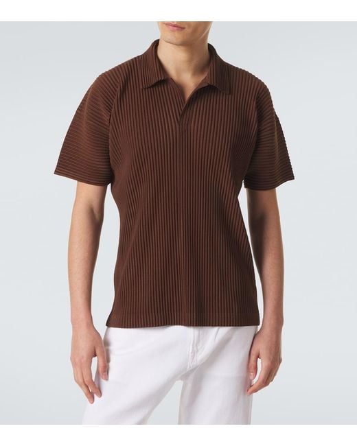 Homme Plissé Issey Miyake Brown Color Pleats 2 Polo Shirt for men