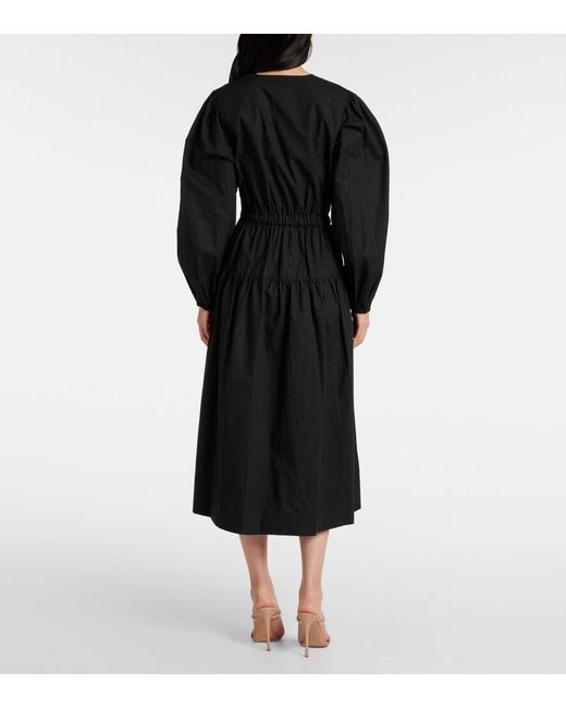 Ulla Johnson Black Aurelie Pleated Cotton Midi Dress