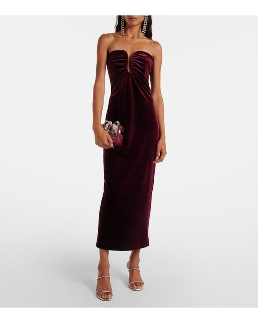 Self-Portrait Purple Strapless Velvet Midi Dress