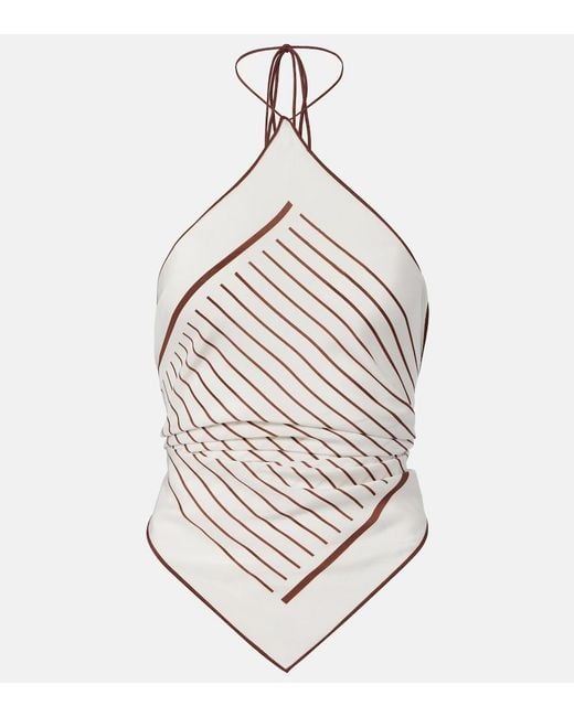 Sir White Marais Striped Halterneck Silk Top