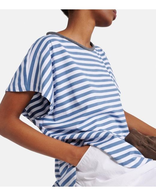 T-shirt oversize in cotone a righe di Brunello Cucinelli in Blue