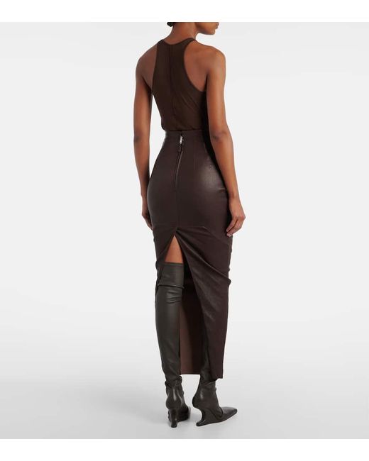 Rick Owens Brown Dirt Pillar Leather And Cotton Maxi Skirt