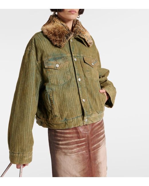 Acne Green Jeansjacke mit Faux Fur