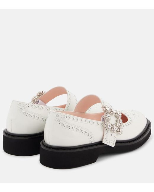 Roger Vivier Pink Viv' Rangers Flower Leather Mary Jane Flats