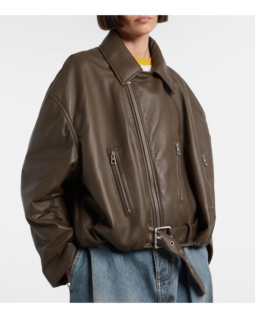 Loewe Brown Cropped Leather Biker Jacket