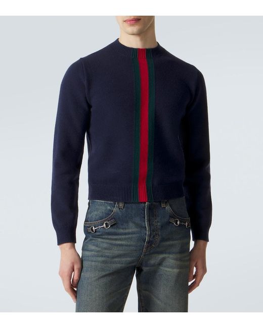Gucci Blue Web Stripe Wool Sweater for men
