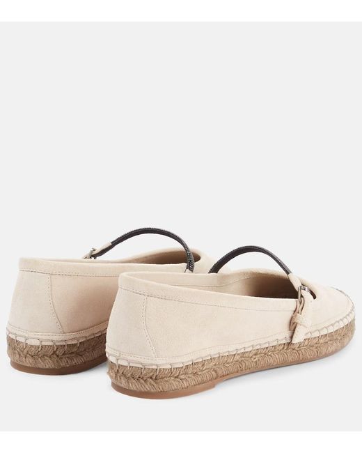 Brunello Cucinelli Natural Espadrilles Monili Aus Veloursleder