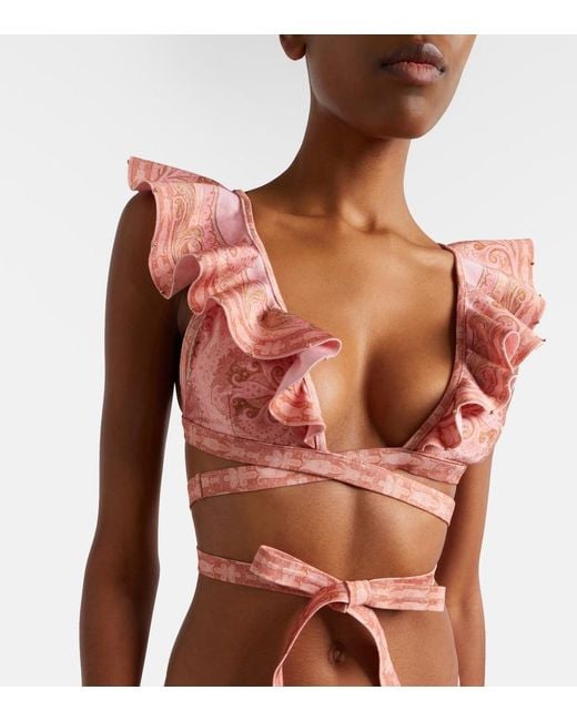 Zimmermann Pink Como Printed Ruffled Bikini