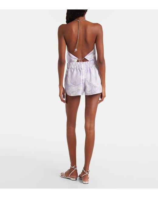 PUCCI Orchidee Low-Rise Silk Twill Shorts in Blue | Lyst