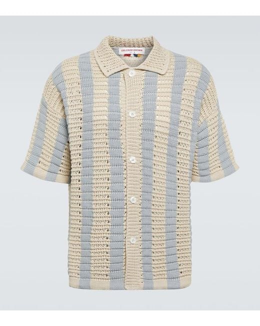 Orlebar Brown White Thomas Striped Crochet Cotton Shirt for men