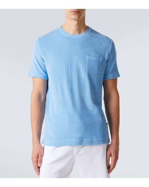 Fedeli Blue Cotton Terry T-Shirt for men