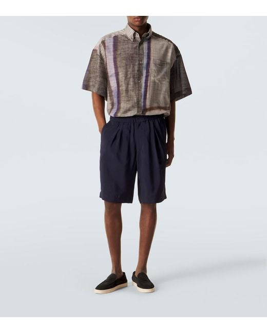 Giorgio Armani Brown Printed Cotton And Silk Bowling Shirt for men