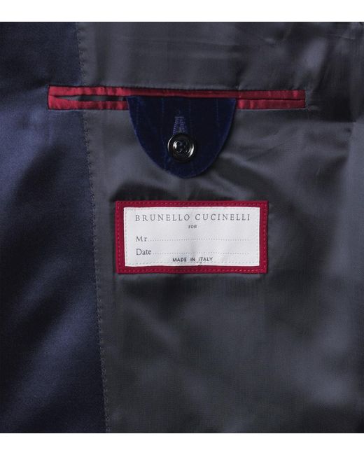 Brunello Cucinelli Blue Pinstripe Cotton Velvet Tuxedo Jacket for men