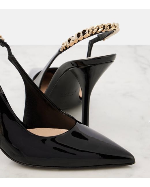 Gucci Black Signoria Patent Leather Slingback Pumps