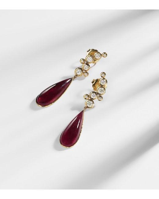Octavia Elizabeth Pink Floating Nesting Gem 18Kt Drop Earrings With Diamonds And Rubellites