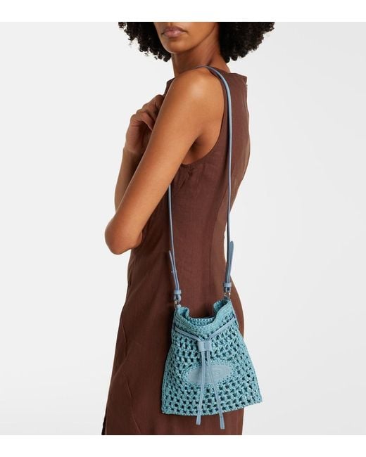 Tod's Blue Ebl Mini Raffia-Effect Bucket Bag