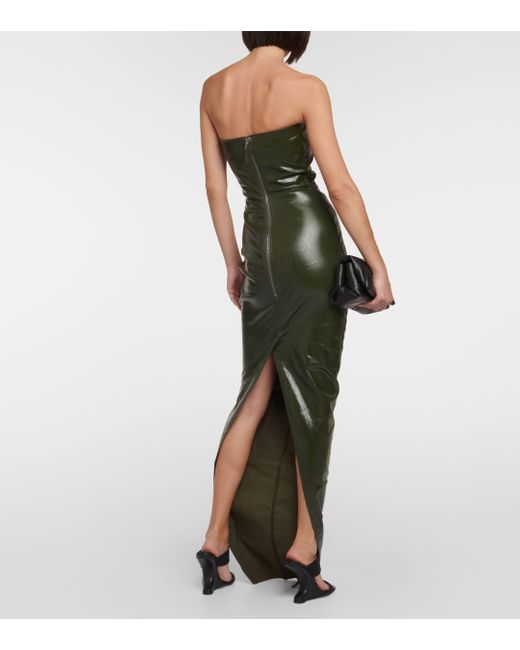 Rick Owens Green Abito Strapless Coated-denim Gown