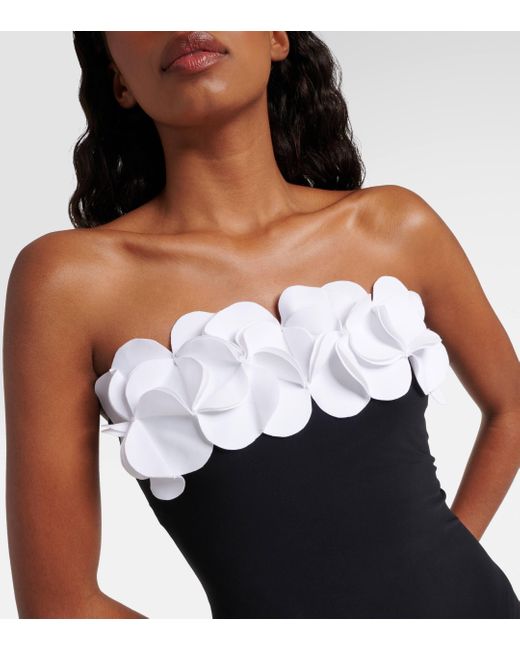 Karla Colletto Black Tess Floral-applique Strapless Swimsuit