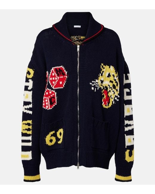 Stella McCartney Blue Intarsia Cotton Zip-Up Cardigan