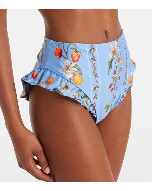 Agua Bendita Blue Jengibre Printed Ruffled Bikini Bottoms