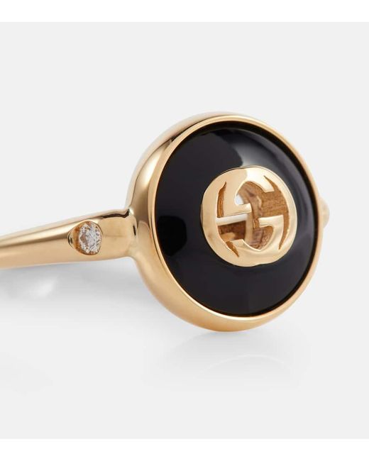 Gucci Black Interlocking G 18Kt Ring With Onyx And Diamonds