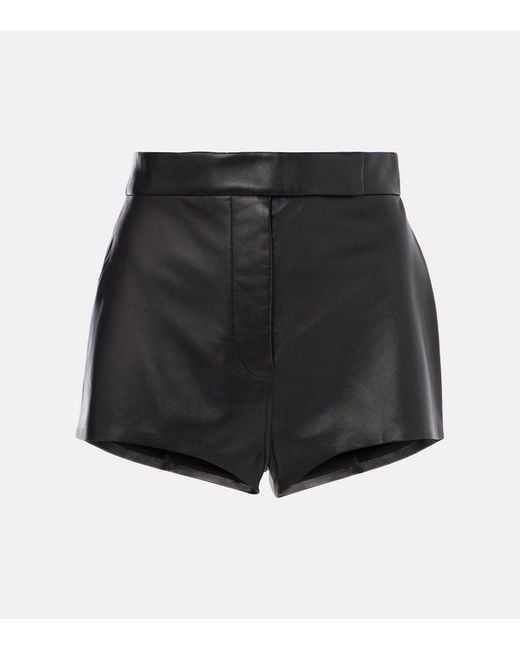 Alex Perry Black High-Rise Leather Shorts