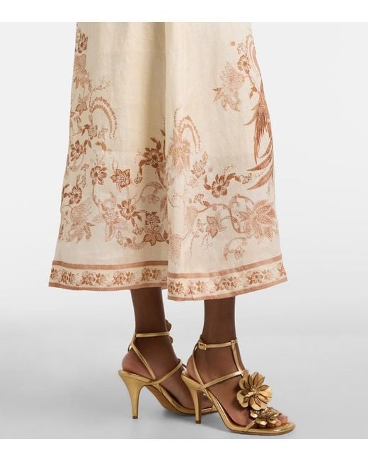 Zimmermann Natural Indra Floral Linen Midi Dress