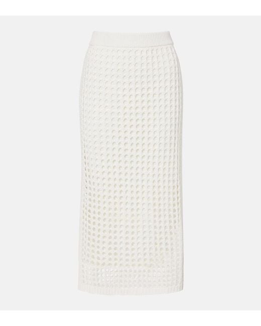 Max Mara White Geode Open-Knit Cotton Midi Skirt