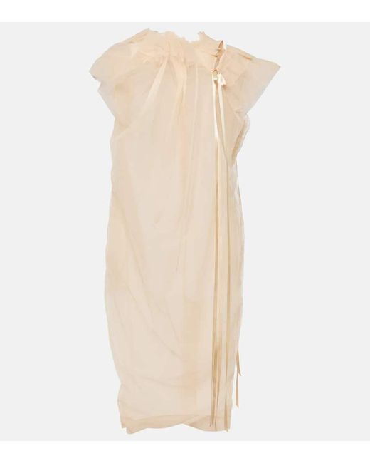 Vestido corto de tul fruncido con lazo Simone Rocha de color Natural