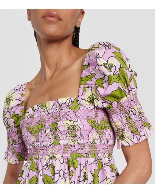 Tory Burch Multicolor Floral Smocked Cotton Minidress