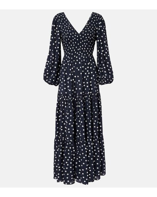 Rixo Blue Brooke Polka-Dot Midi Dress