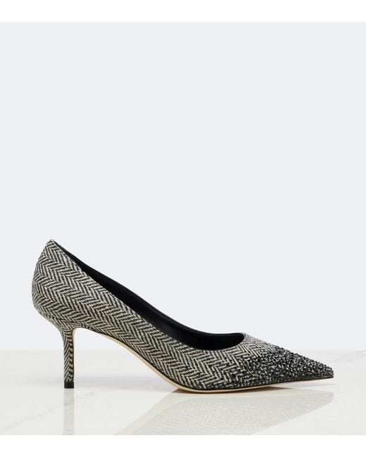 Jimmy Choo Black Love Embellished Herringbone Pumps