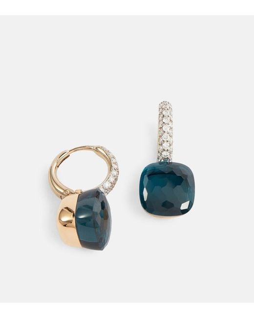 Pomellato Blue Nudo Classic 18Kt Earrings With Topaz And Diamonds
