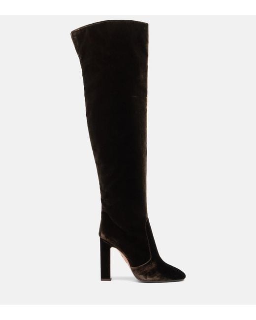 Aquazzura Black Joplin 105 Velvet Knee-High Boots