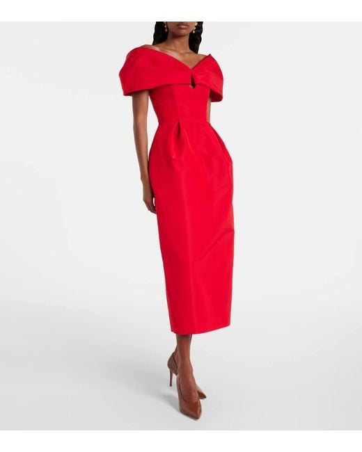 Carolina Herrera Red Off-Shoulder Silk Maxi Dress