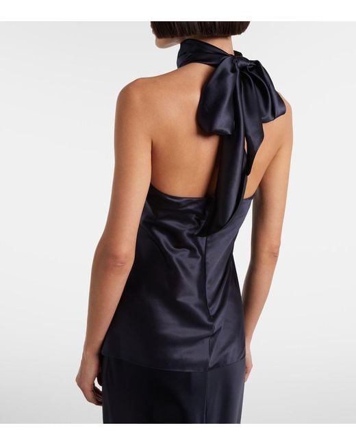 Ralph Lauren Blue Chilton Silk-Blend Charmeuse Top
