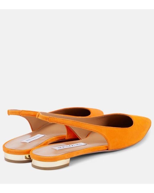 Aquazzura Orange Purist Suede Slingback Flats