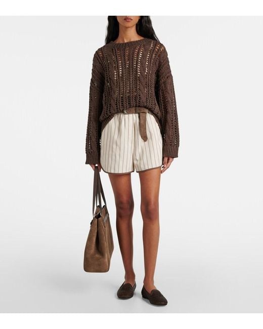 Brunello Cucinelli Natural High-Rise Bermuda Shorts