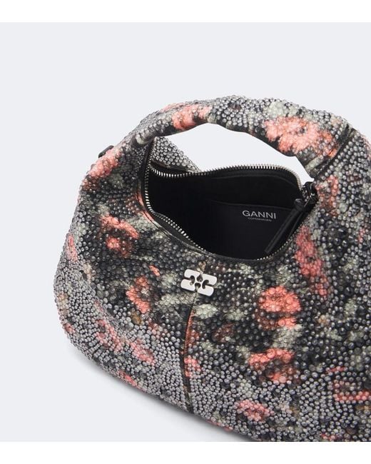 Ganni Black Mini Embellished Floral Top-Handle Bag