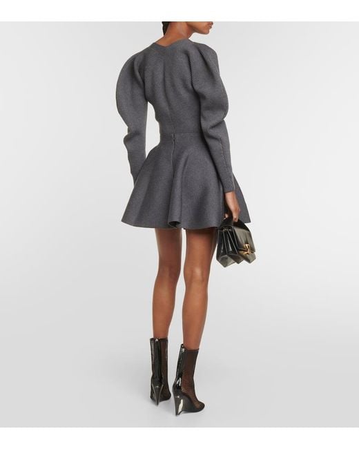 Minifalda En Mezcla De Lana Acanalada Alaïa de color Gray