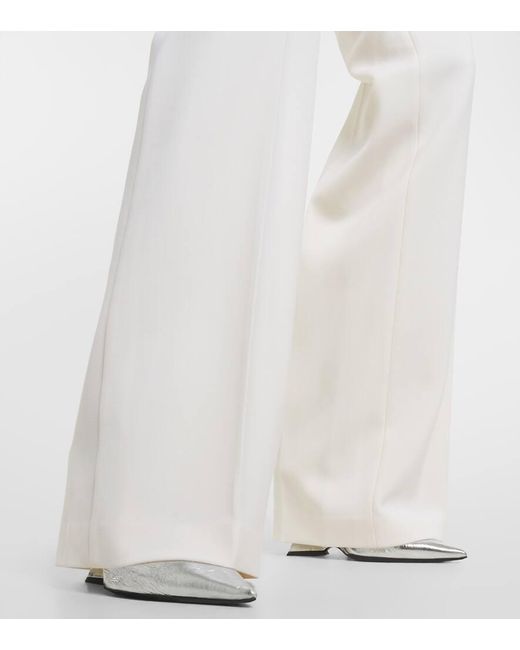 Area White Embellished Cutout Wool Flared Pants