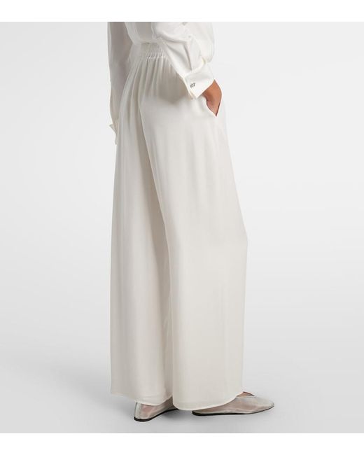 Oscar de la Renta White Mid-Rise Silk Straight Pants