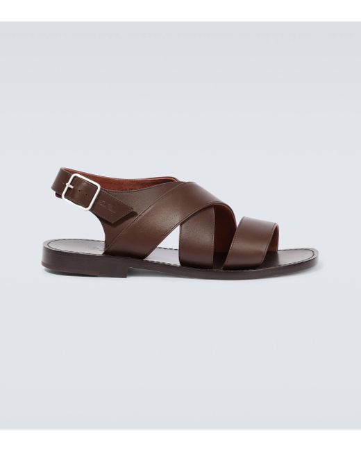 Loro Piana Brown Moorea Leather Sandals for men