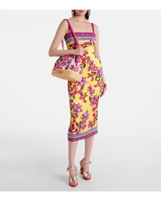 Dolce & Gabbana White Taormina Floral Silk-Blend Midi Dress