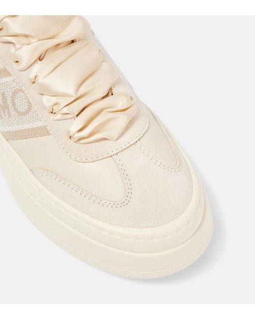 Ferragamo Natural Suede-Trimmed Leather Platform Sneakers