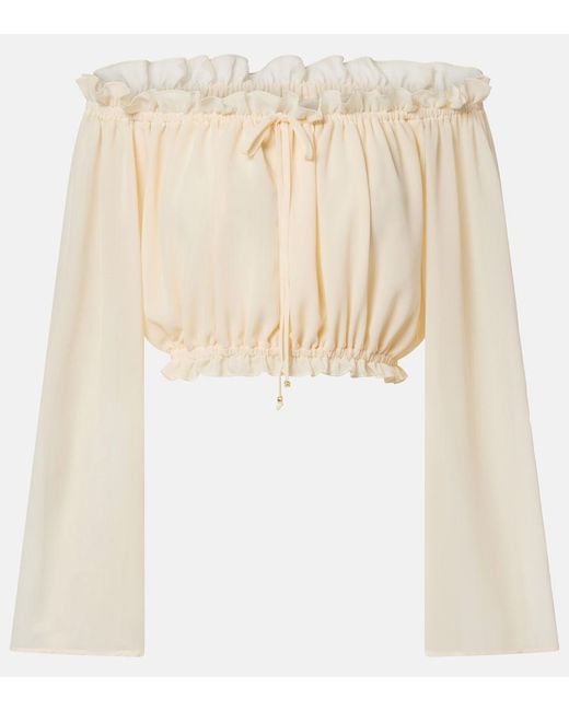 Bananhot Natural Ora Ruffled Off-Shoulder Crop Top