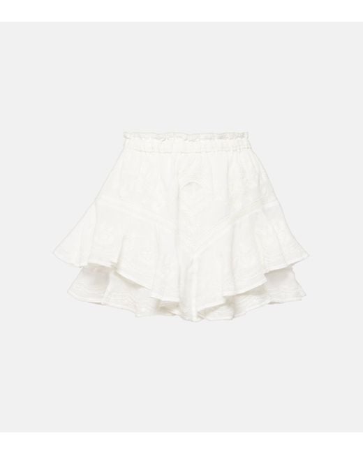 Isabel Marant White Elsa Embroidered Ramie Shorts