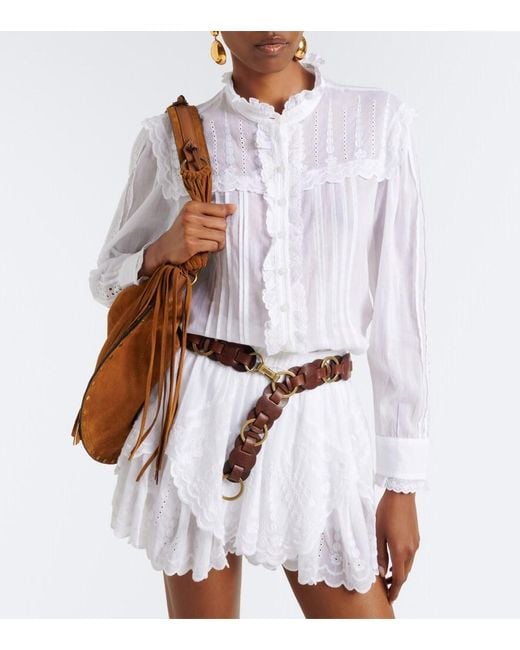 Isabel Marant White Lonzie Embroidered Cotton Voile Blouse