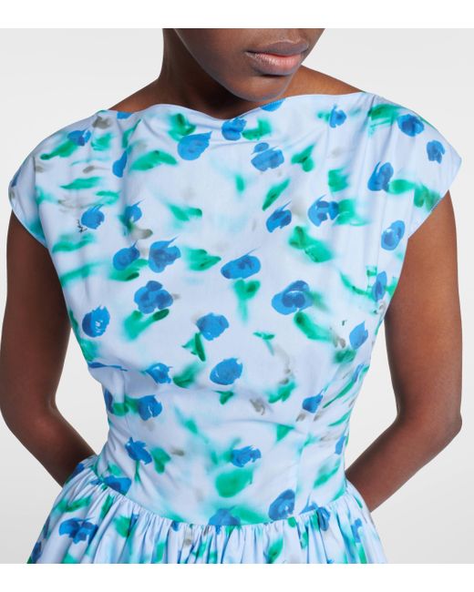 Marni Blue Floral Cotton Poplin Midi Dress
