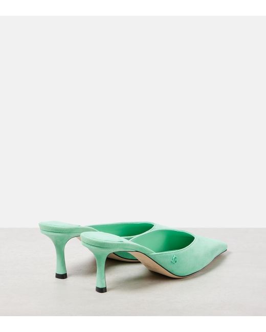 Jimmy Choo Green Vivi 65 Suede Mules